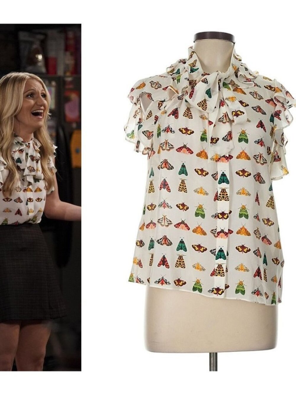 ASO ANNALEIGH ASHFORD B POSITIVE Robbie Butterfly Print Silk Blouse NEW NWOT